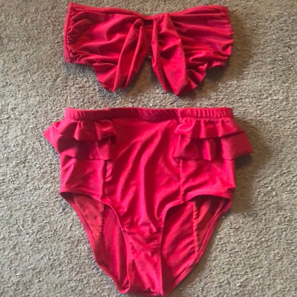 Red high rise bathing suit